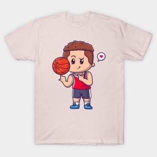 Cute Boy Playing Basket Cartoon T-Shirt